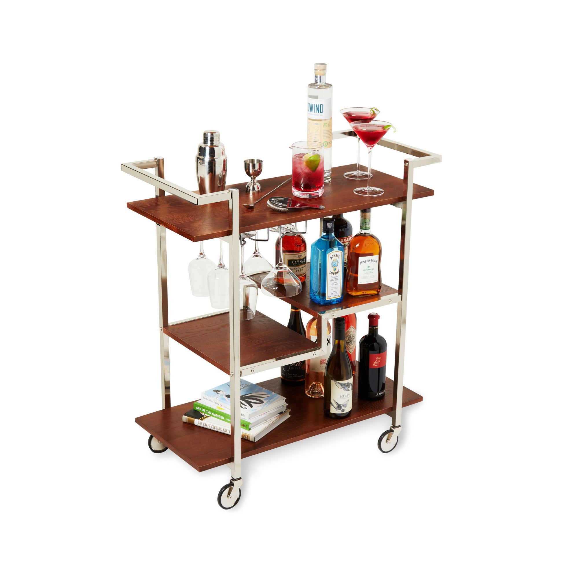 Viski Harrison Bar Cart in wood and stainless steel