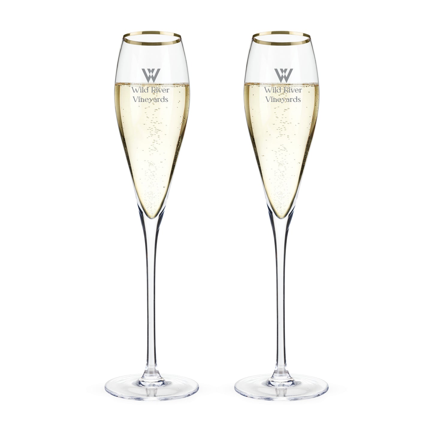 Gold Rimmed Crystal Champagne Flutes, Set of 2