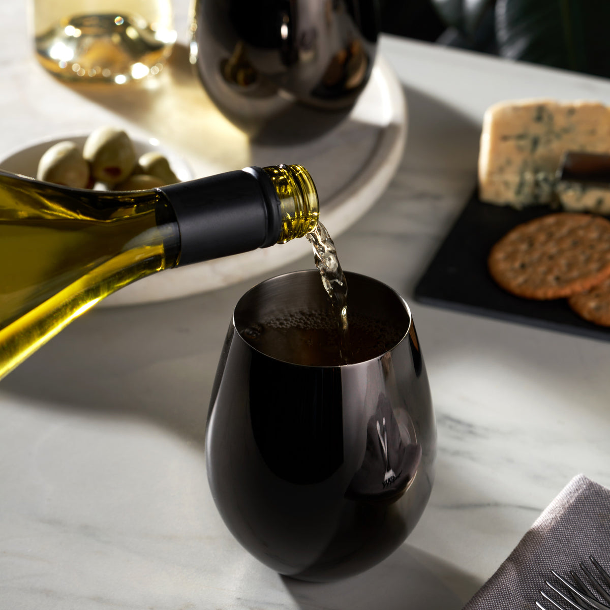 Warren Stemless Wine Glasses in Gunmetal, Set of 2