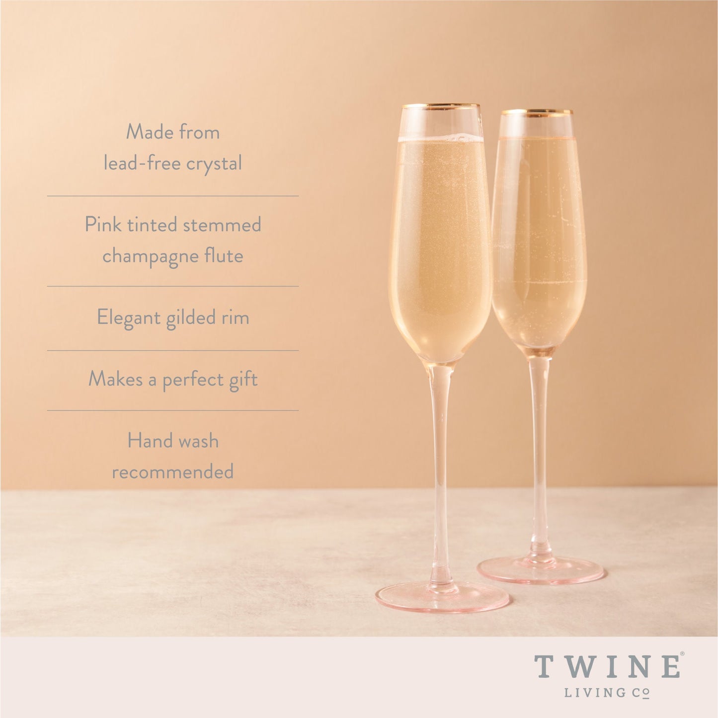 Rose Crystal Champagne Flutes, Set of 2